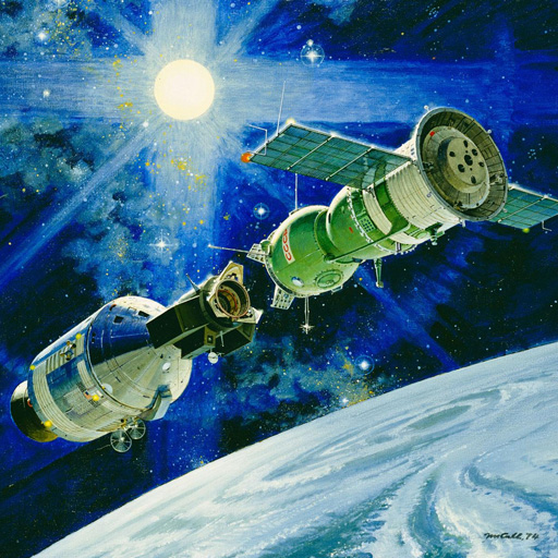 1974年,藝術家羅伯特•麥考爾(Robert McCall)描繪了美國和前蘇聯宇宙飛船空中對接的情景。